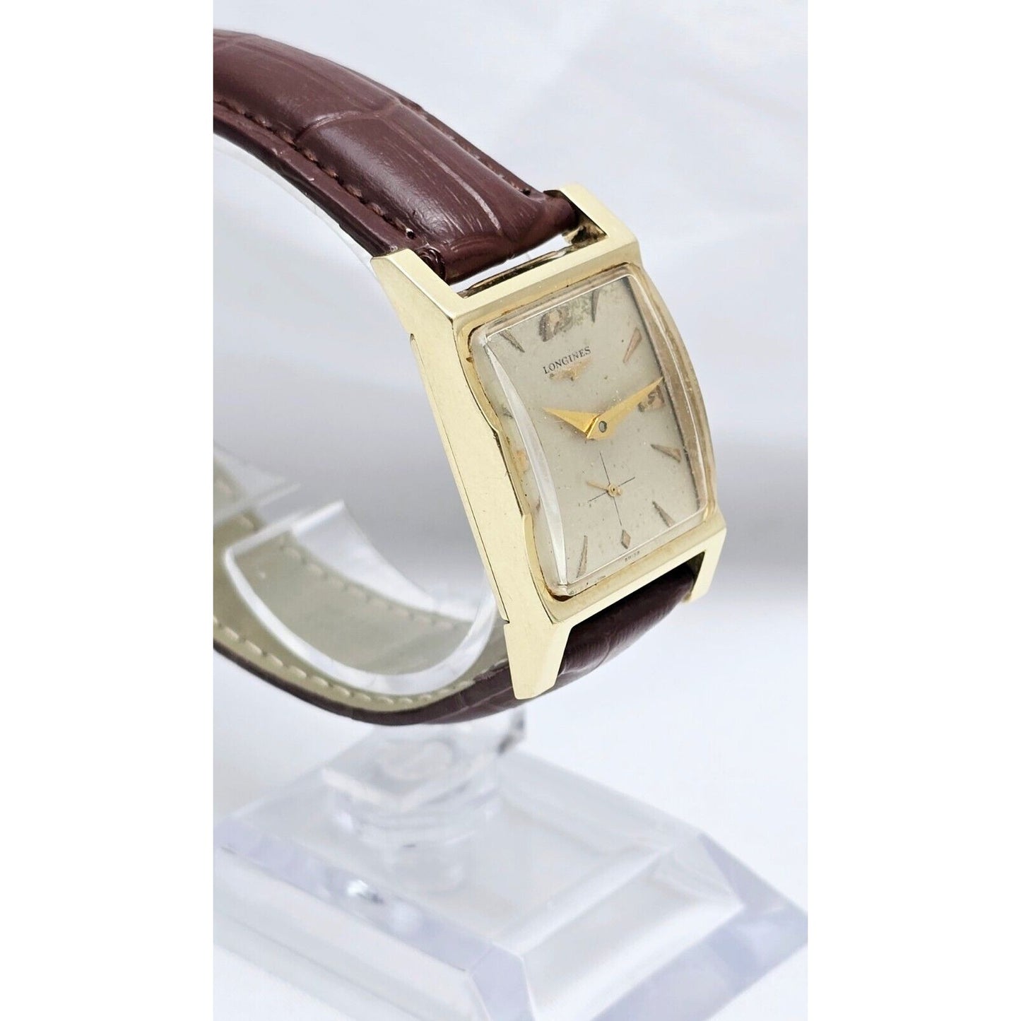 Vintage Longines 9LT 17J Jewels 14K Yellow Gold Manual Wind Brown Leather Watch