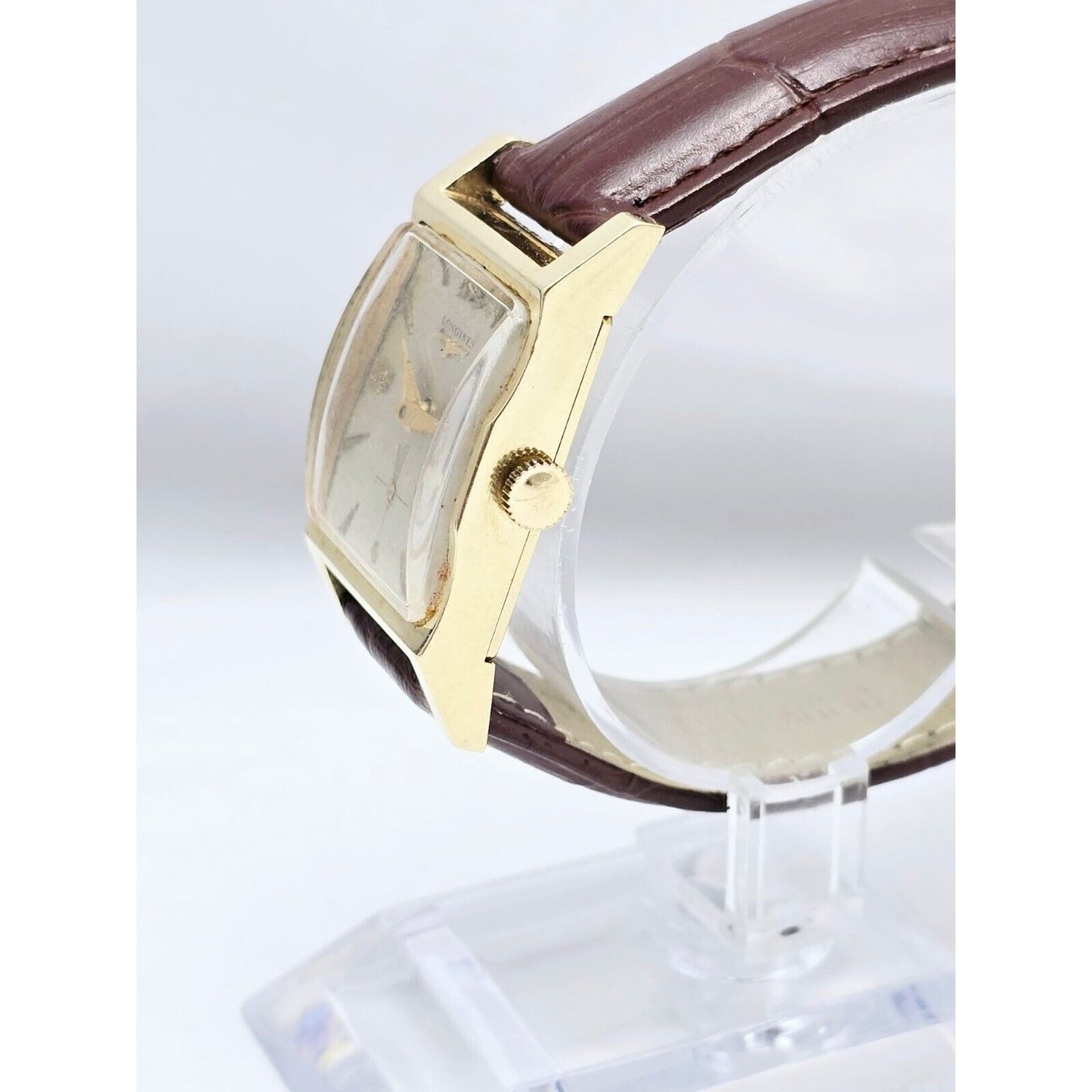 Vintage Longines 9LT 17J Jewels 14K Yellow Gold Manual Wind Brown Leather Watch