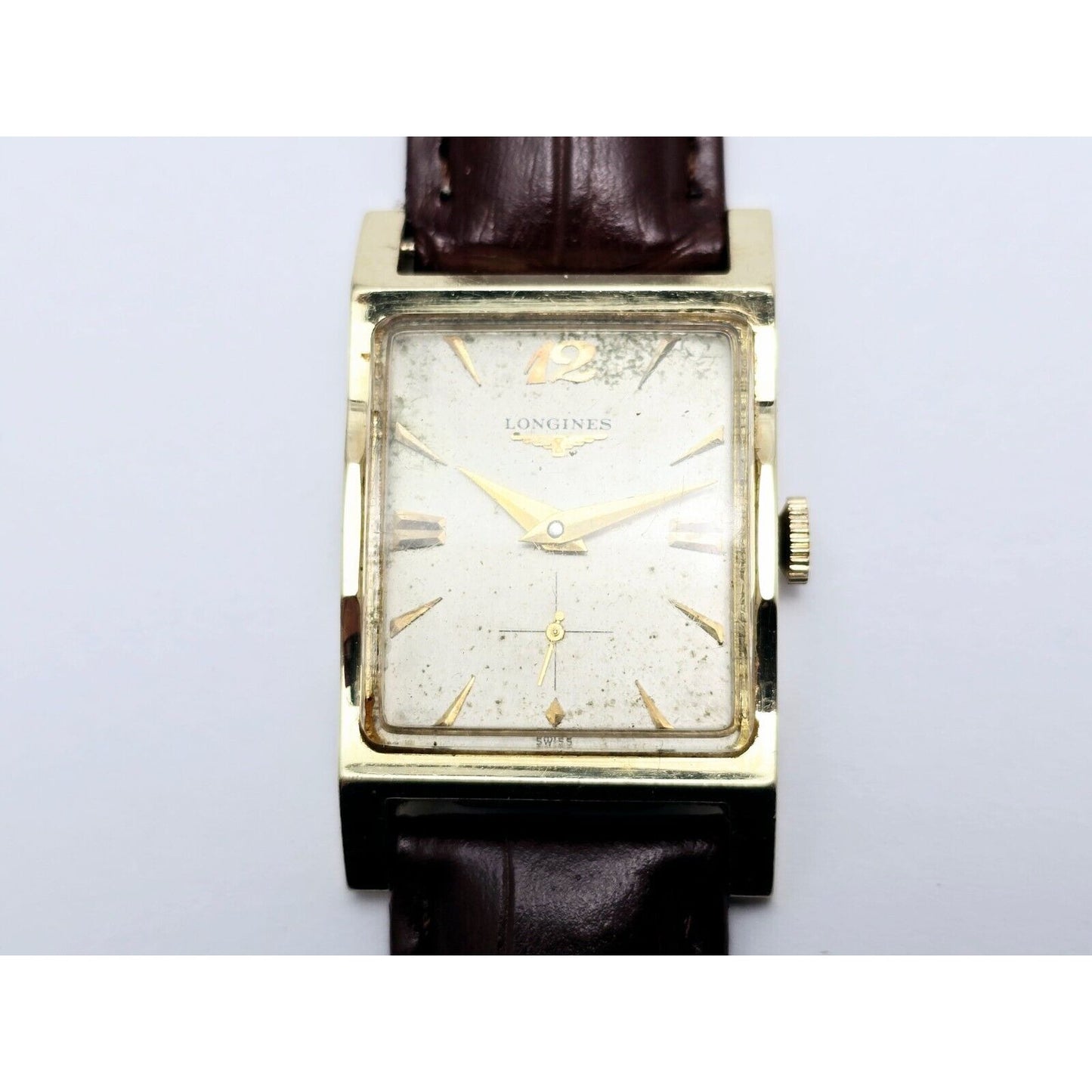 Vintage Longines 9LT 17J Jewels 14K Yellow Gold Manual Wind Brown Leather Watch