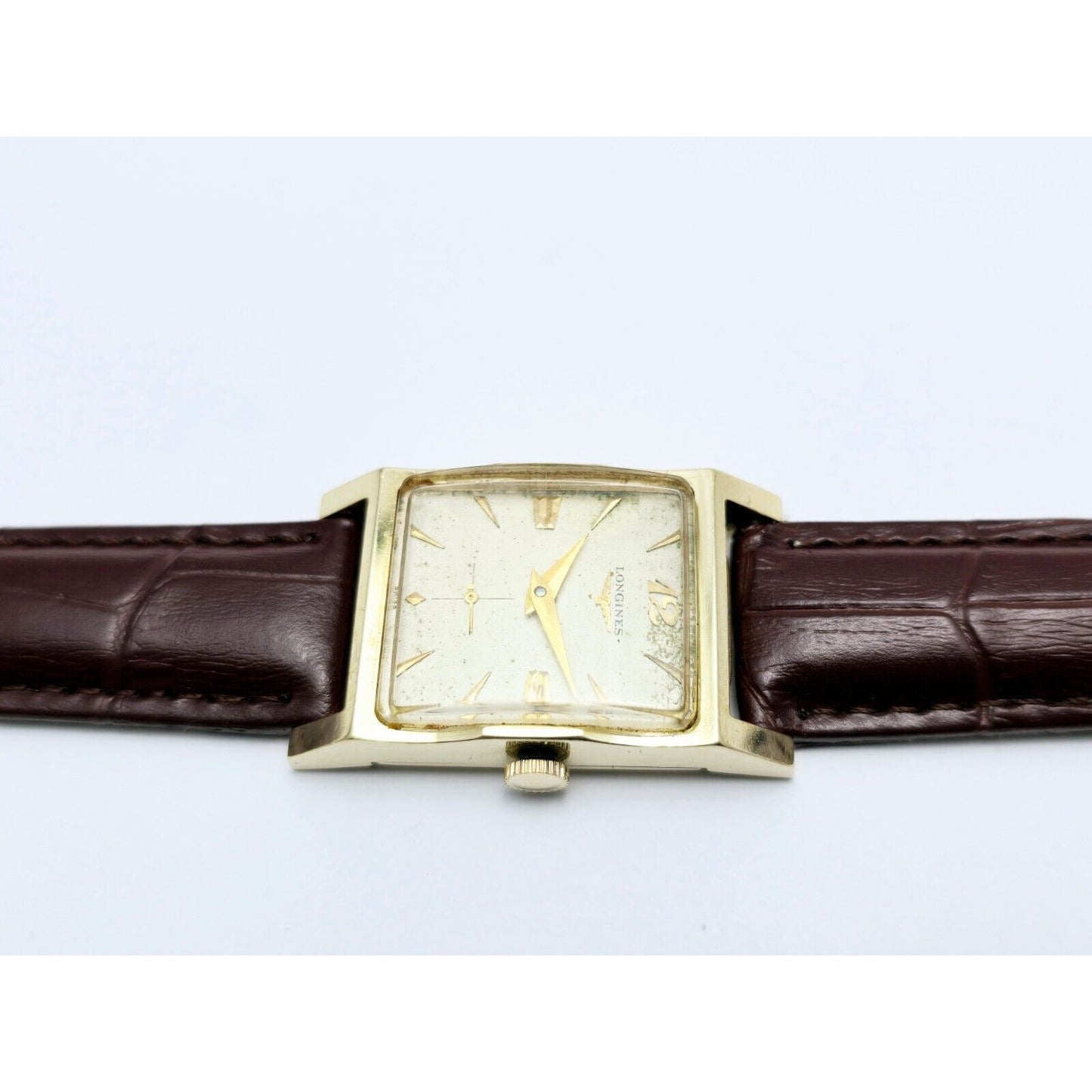 Vintage Longines 9LT 17J Jewels 14K Yellow Gold Manual Wind Brown Leather Watch