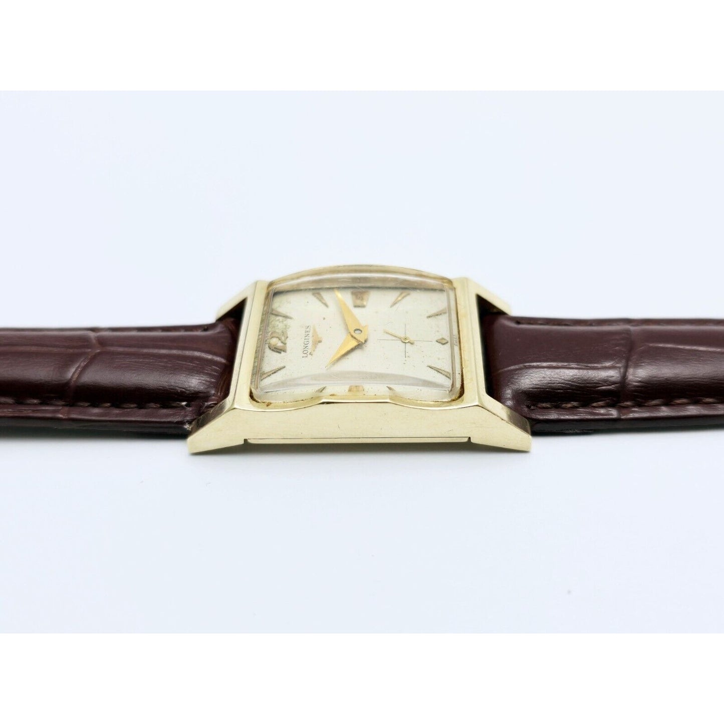 Vintage Longines 9LT 17J Jewels 14K Yellow Gold Manual Wind Brown Leather Watch