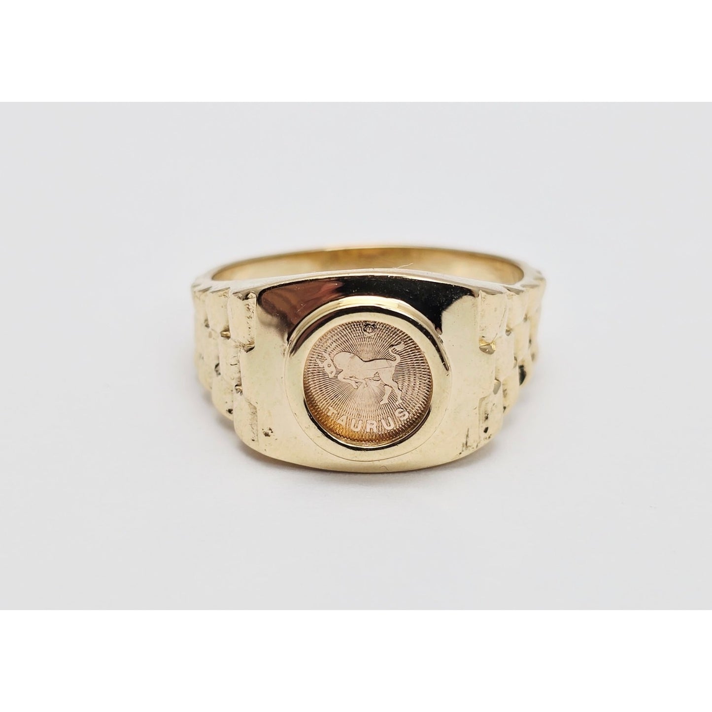 14K Yellow Gold Zodiac Horoscope Taurus Rolex Ring