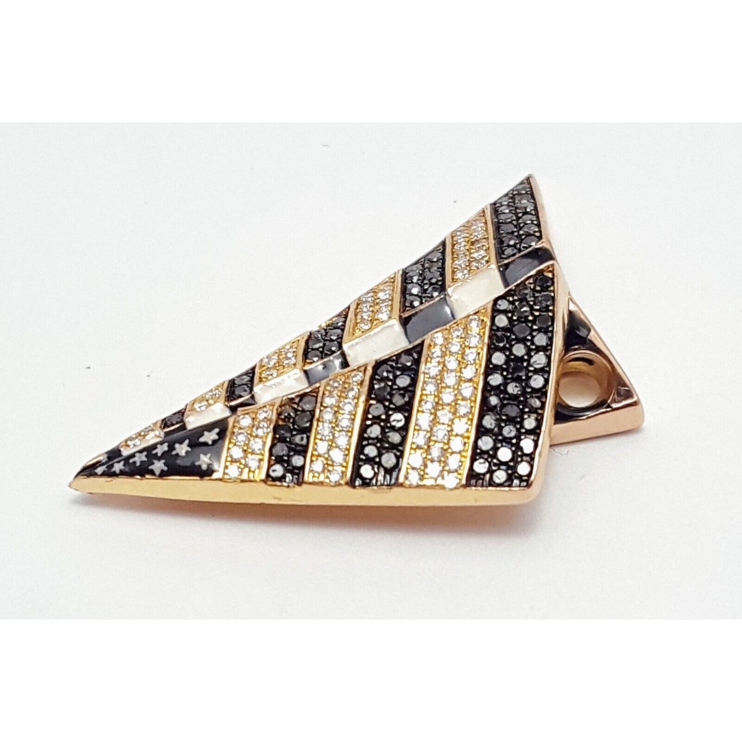 10K Rose Gold USA Flag Enamel Paper Airplane Diamond Charm Pendant