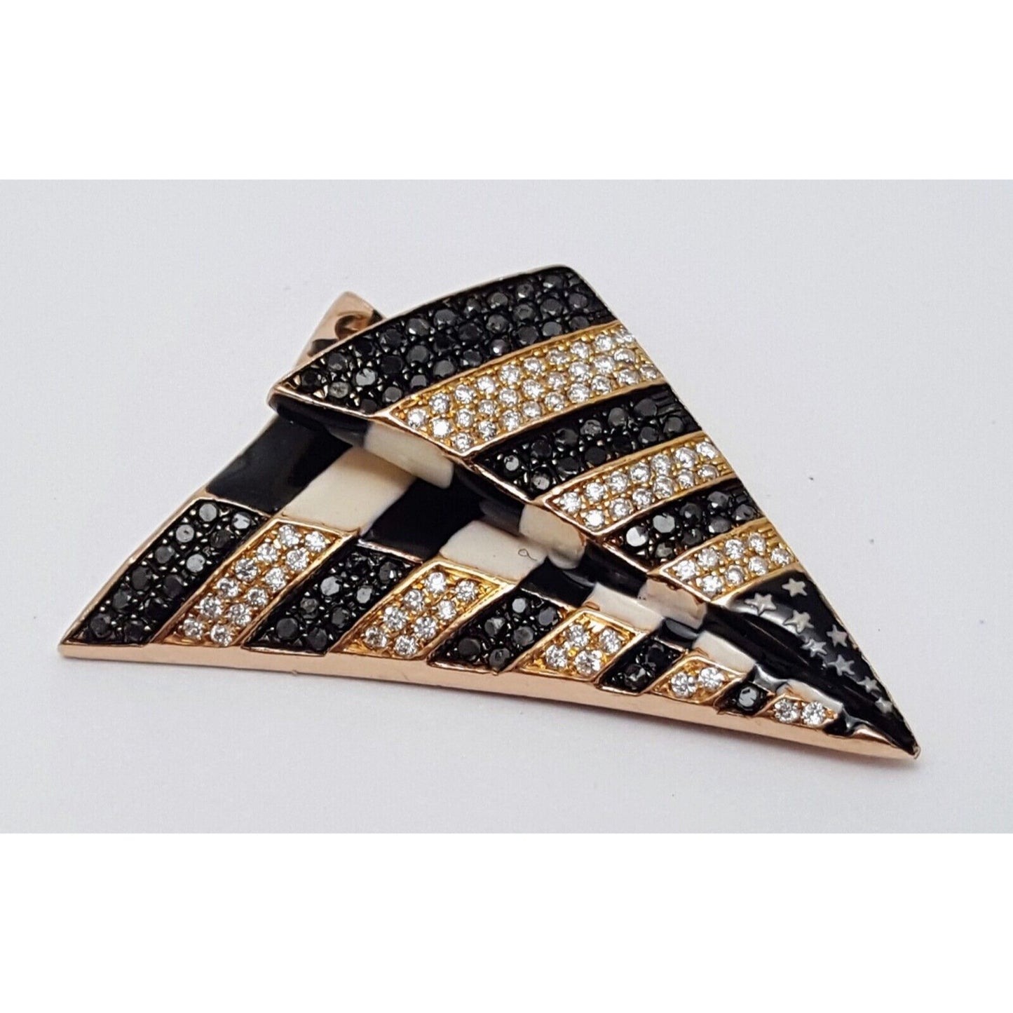 10K Rose Gold USA Flag Enamel Paper Airplane Diamond Charm Pendant