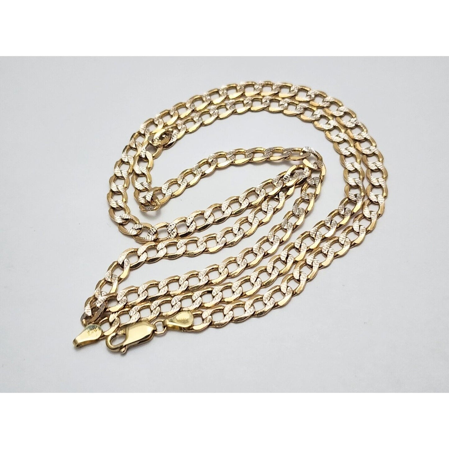 14K Two Tone Gold Diamond Cut Curb Link Chain Necklace
