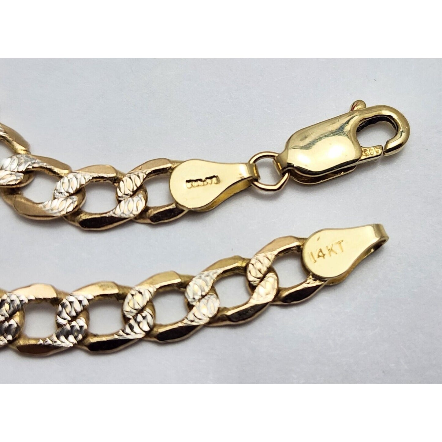 14K Two Tone Gold Diamond Cut Curb Link Chain Necklace