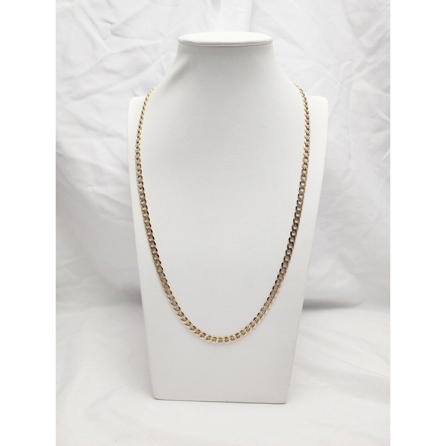 14K Two Tone Gold Diamond Cut Curb Link Chain Necklace