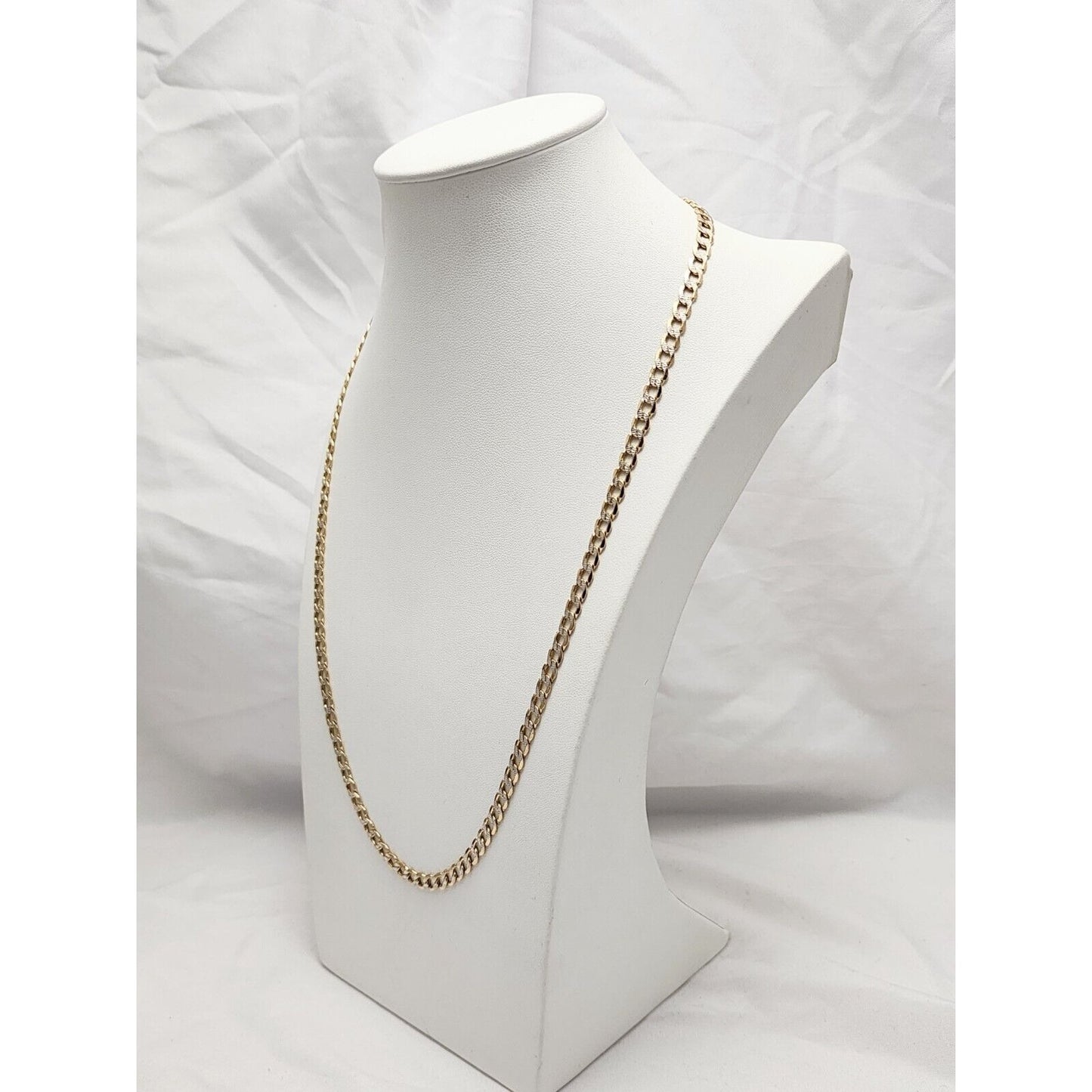 14K Two Tone Gold Diamond Cut Curb Link Chain Necklace