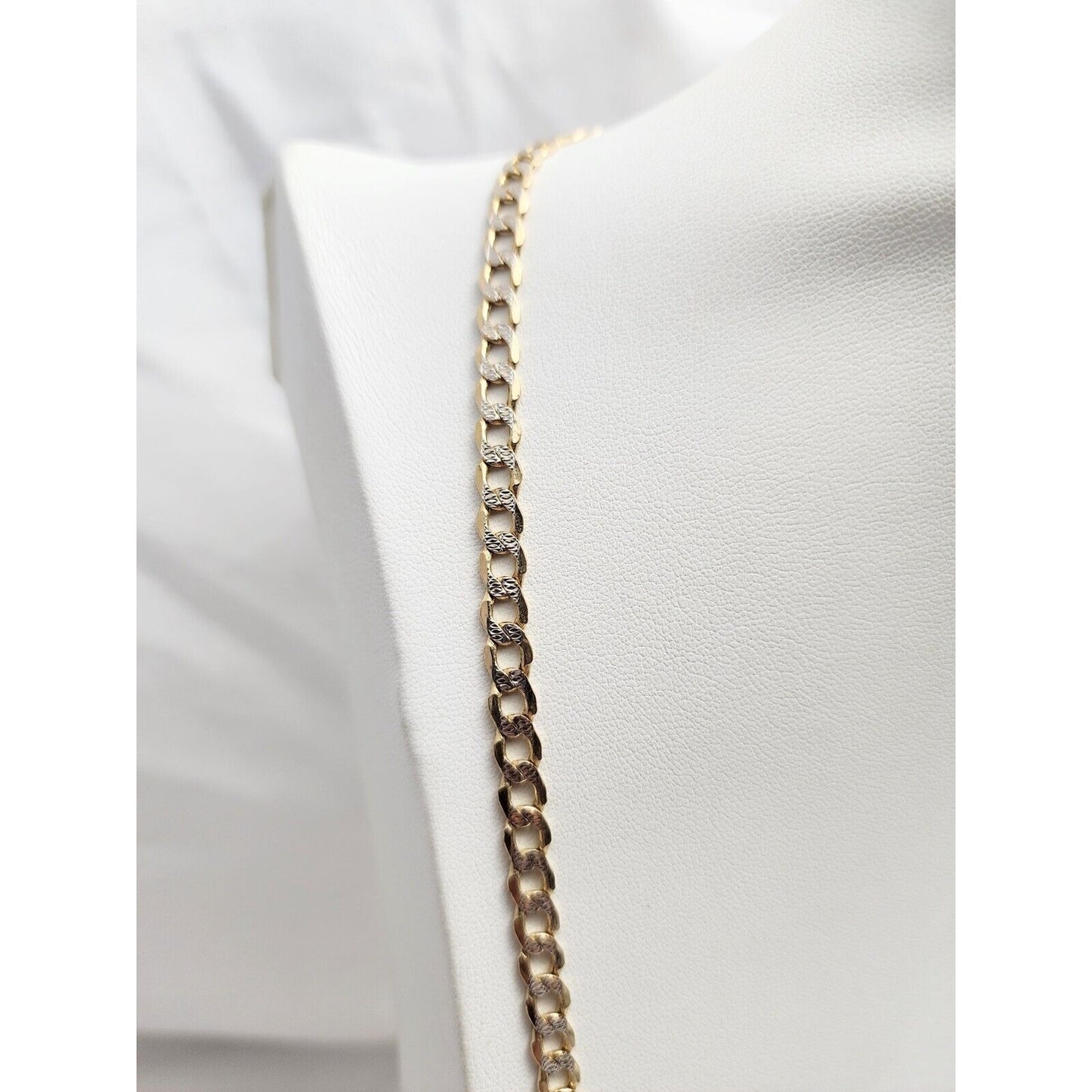 14K Two Tone Gold Diamond Cut Curb Link Chain Necklace
