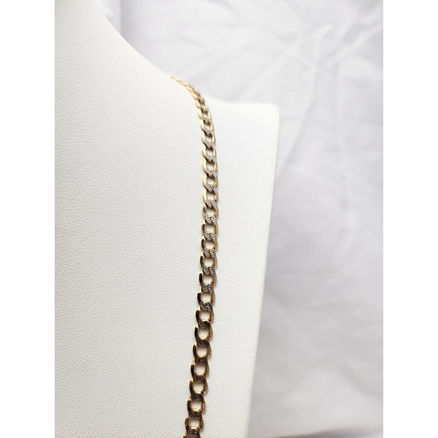 14K Two Tone Gold Diamond Cut Curb Link Chain Necklace