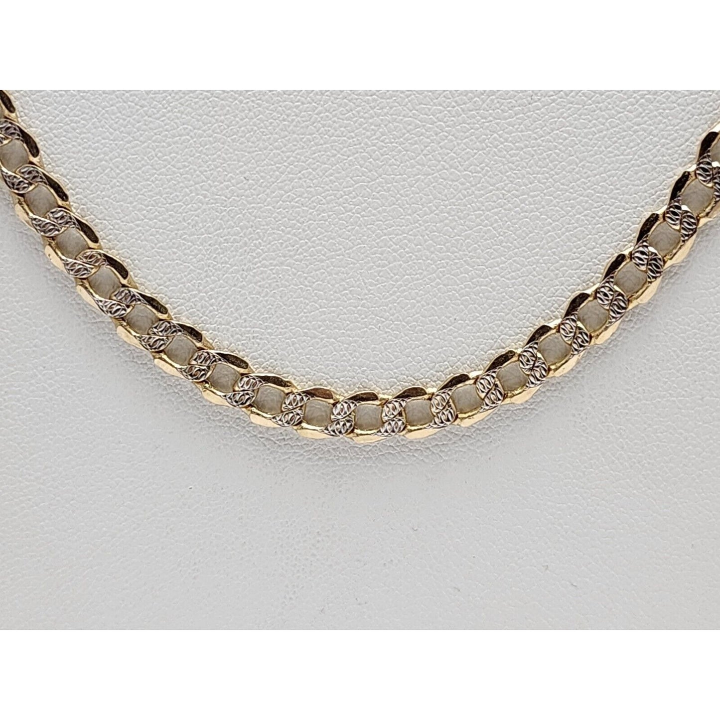 14K Two Tone Gold Diamond Cut Curb Link Chain Necklace