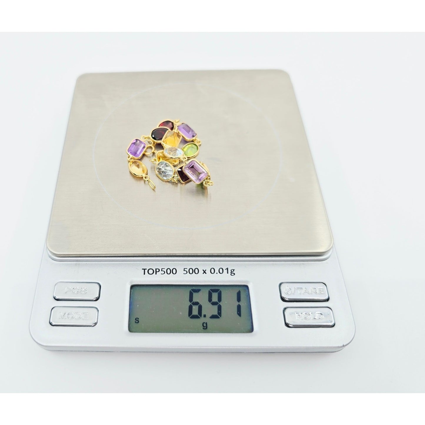 18K Yellow Gold Multi Colored Gemstone Link Bracelet