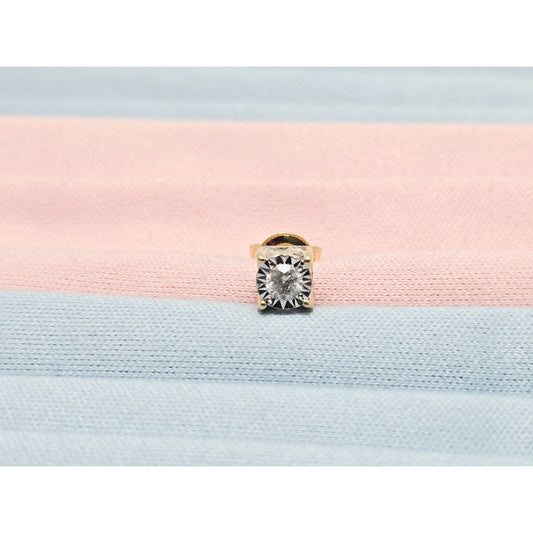 Single 14K Yellow Gold Round Cut Diamond Stud Earring