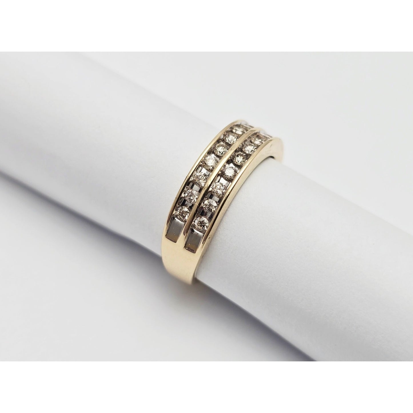 14K Yellow Gold Double Row Diamond Wedding Band Ring