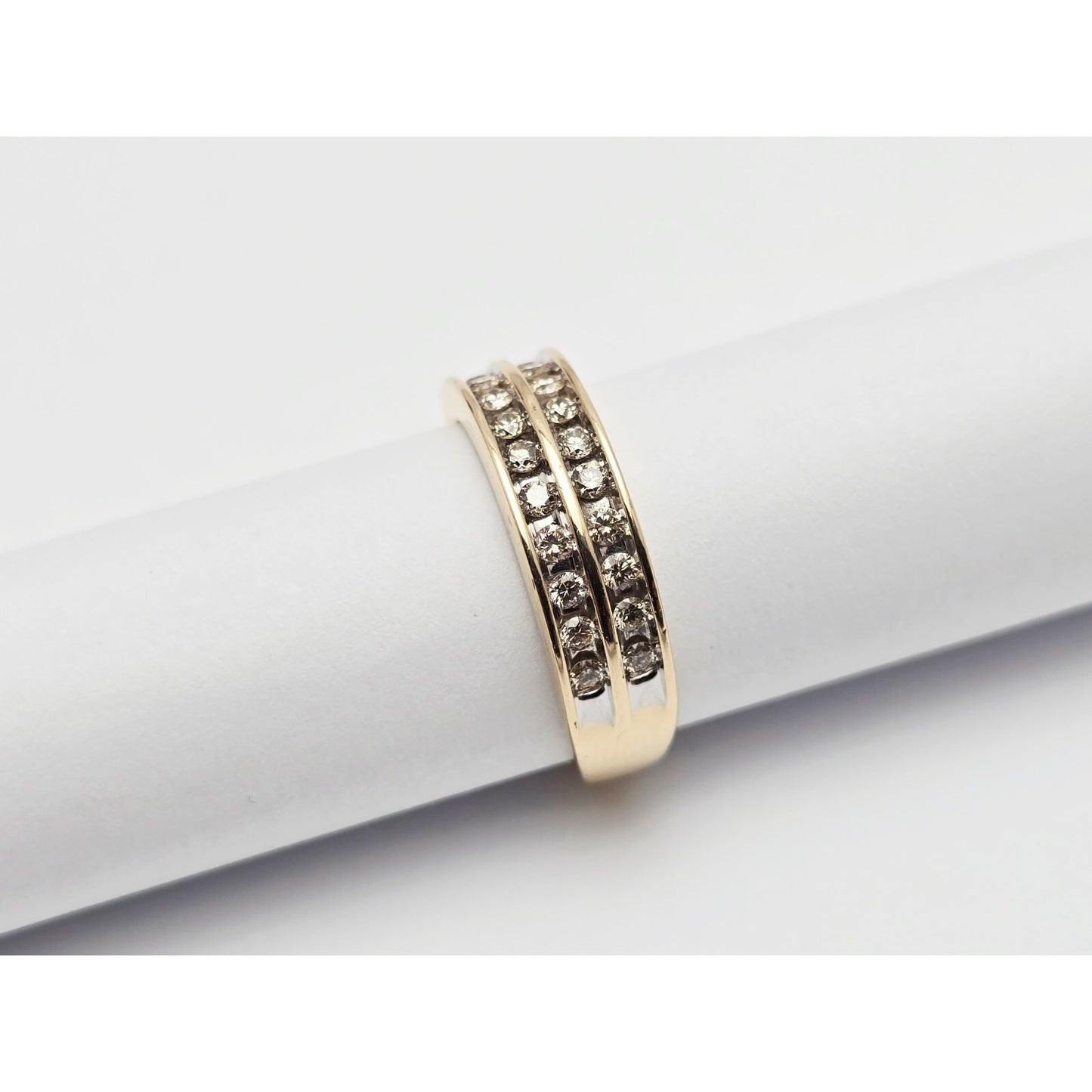 14K Yellow Gold Double Row Diamond Wedding Band Ring