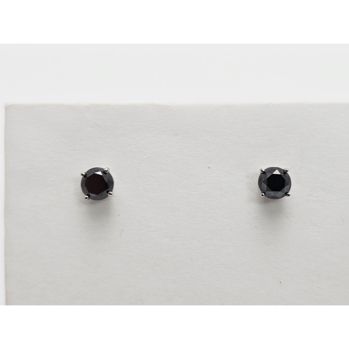 10K White Gold Round Cut Black Diamond Stud Earrings