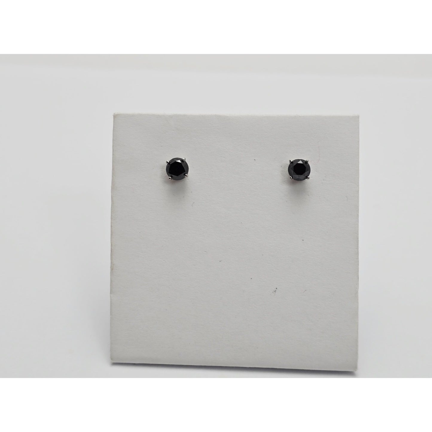 10K White Gold Round Cut Black Diamond Stud Earrings