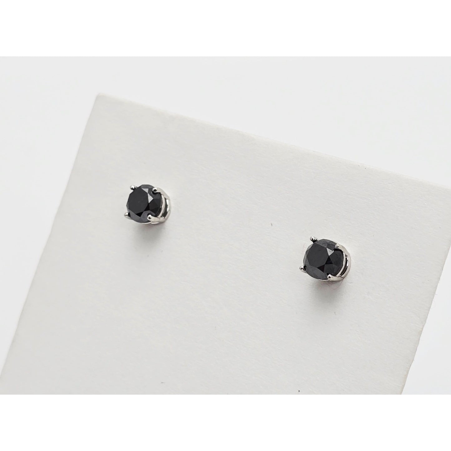 10K White Gold Round Cut Black Diamond Stud Earrings