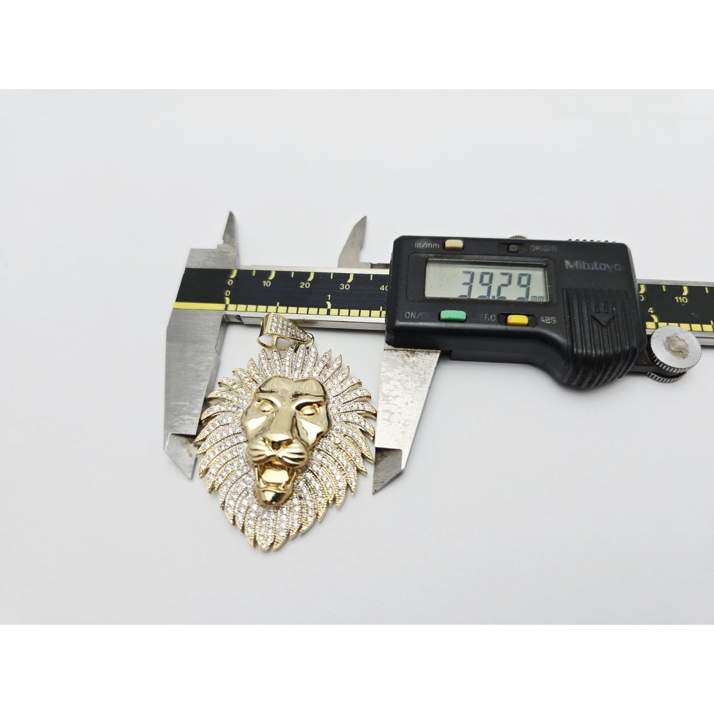 Large 10K Yellow Gold 3D Lion Head CZ Charm Pendant