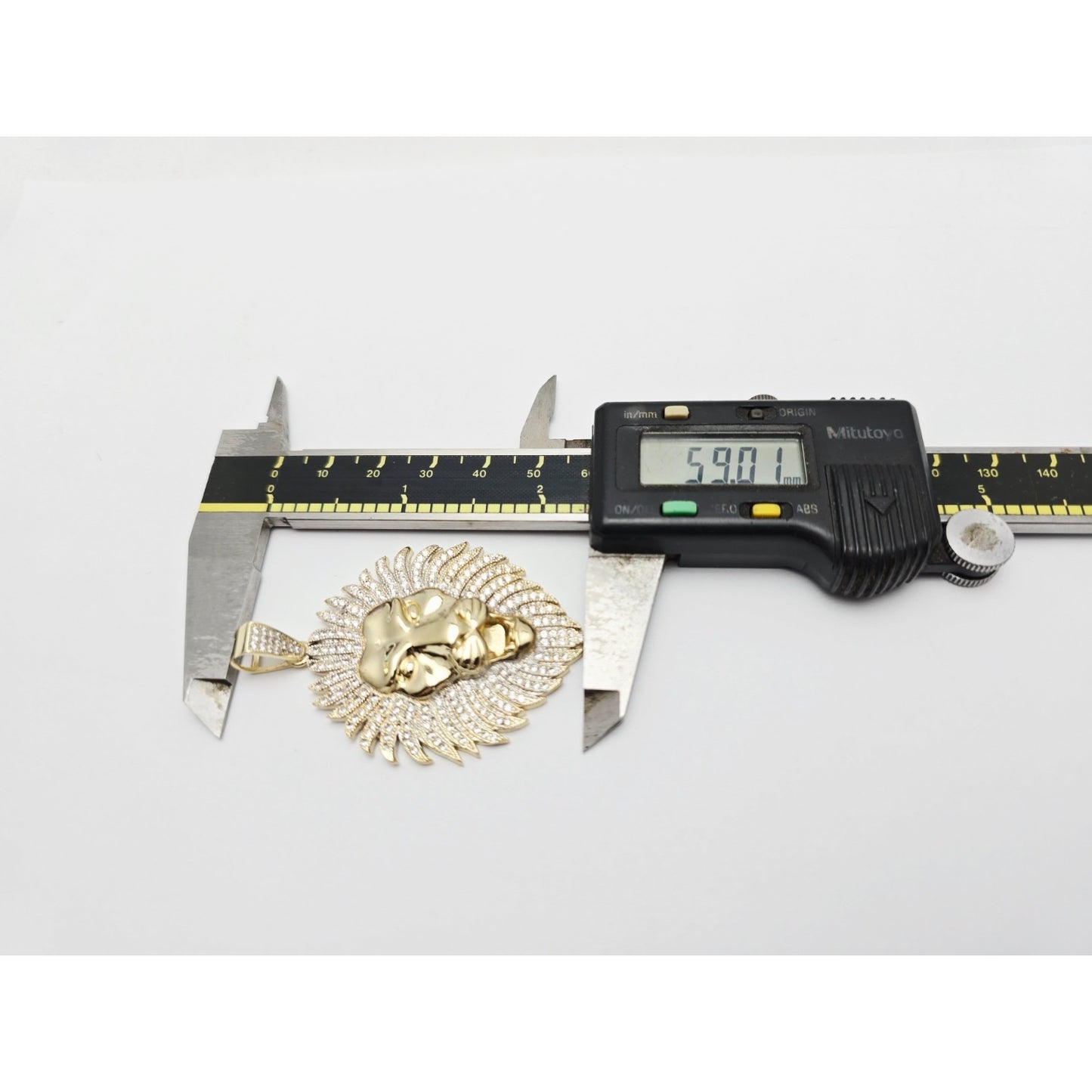 Large 10K Yellow Gold 3D Lion Head CZ Charm Pendant