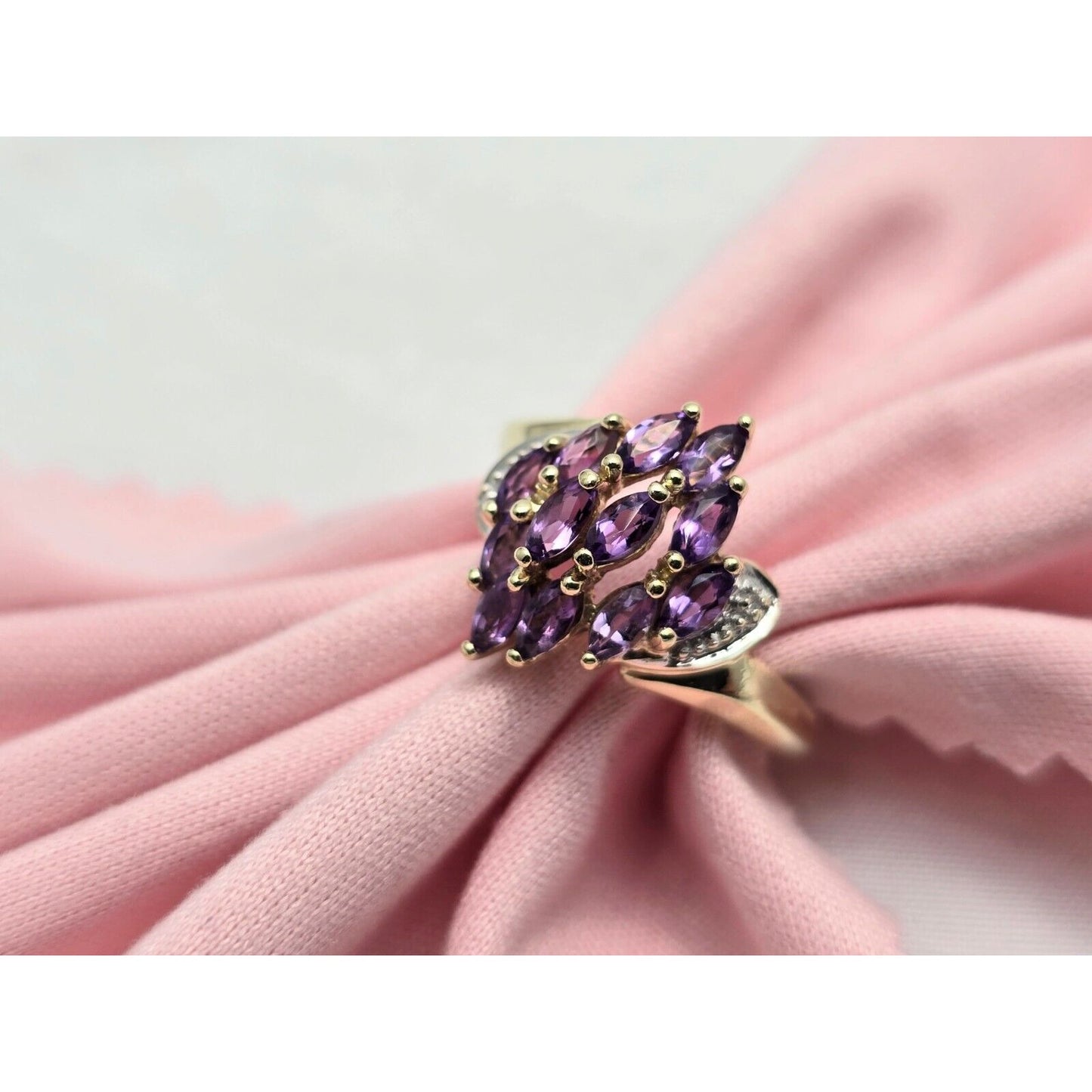 10K Yellow Gold Amethyst & Diamond Ring