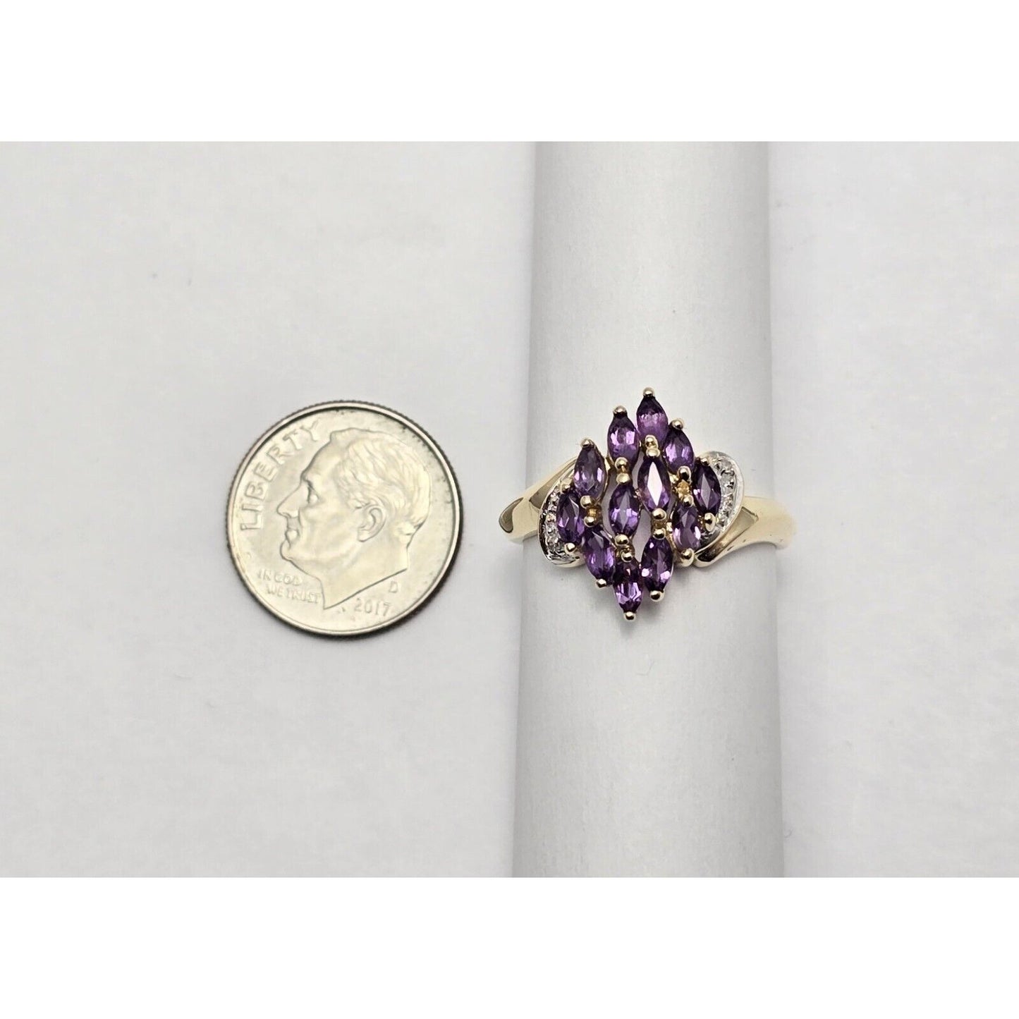 10K Yellow Gold Amethyst & Diamond Ring
