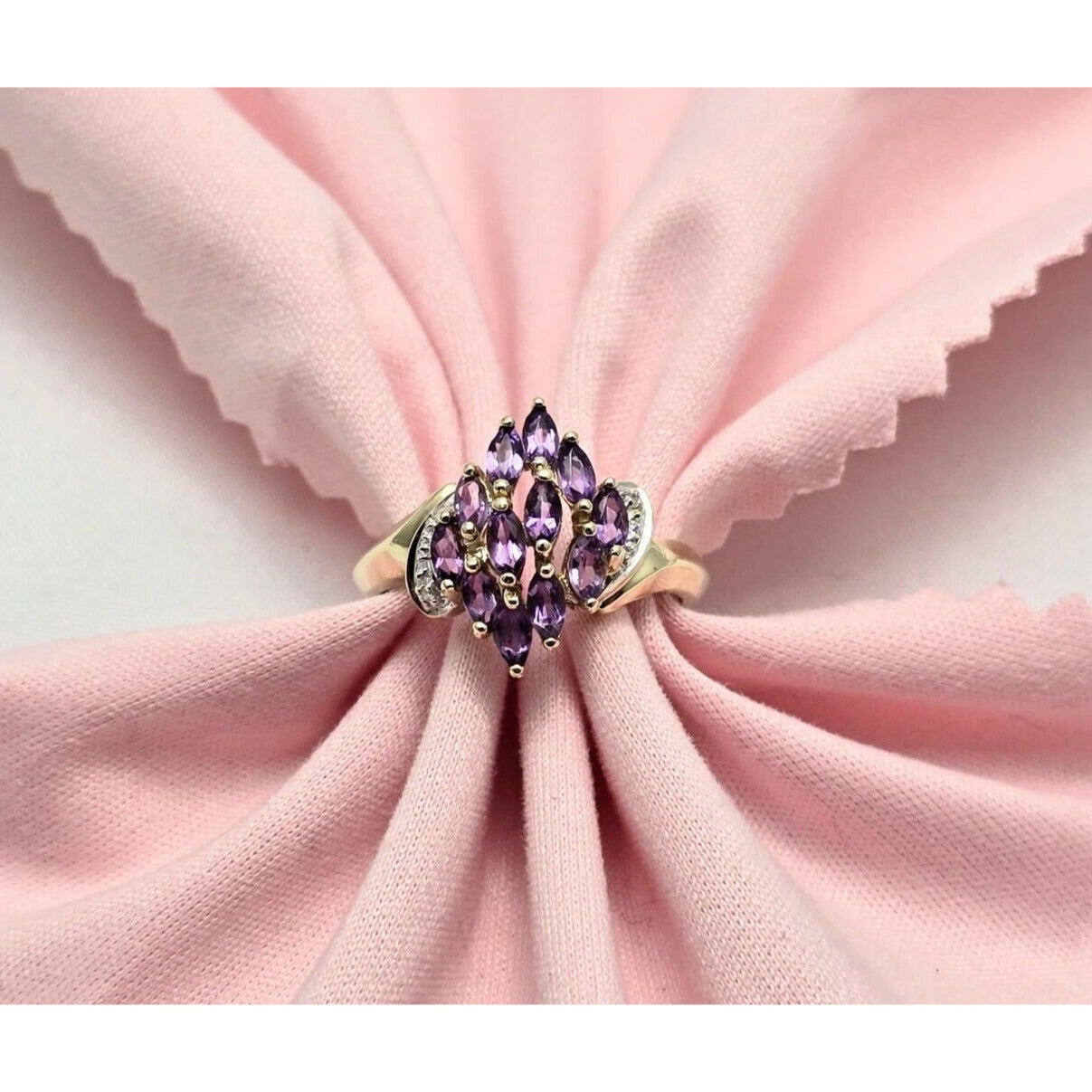 10K Yellow Gold Amethyst & Diamond Ring