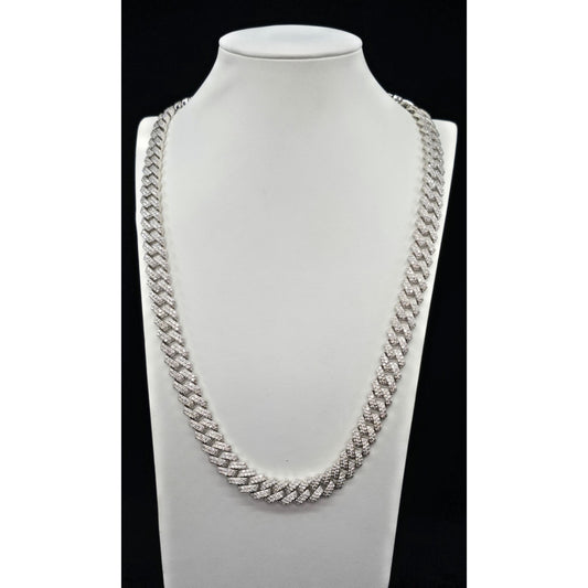925 Sterling Silver Iced Out Moissanite 2 Row Cuban Link Chain Necklace