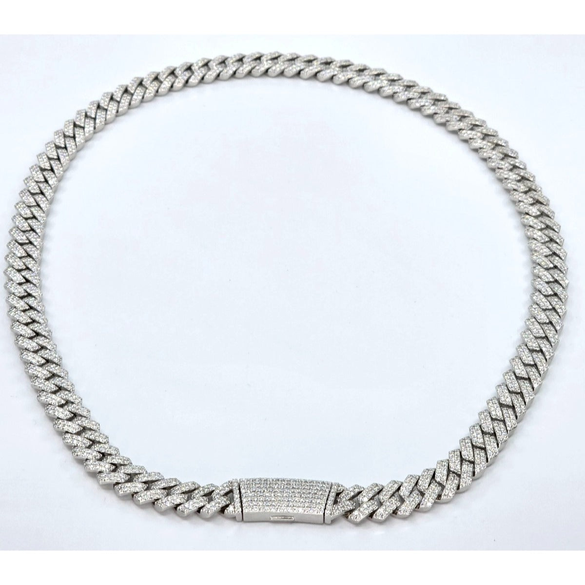 925 Sterling Silver Iced Out Moissanite 2 Row Cuban Link Chain Necklace