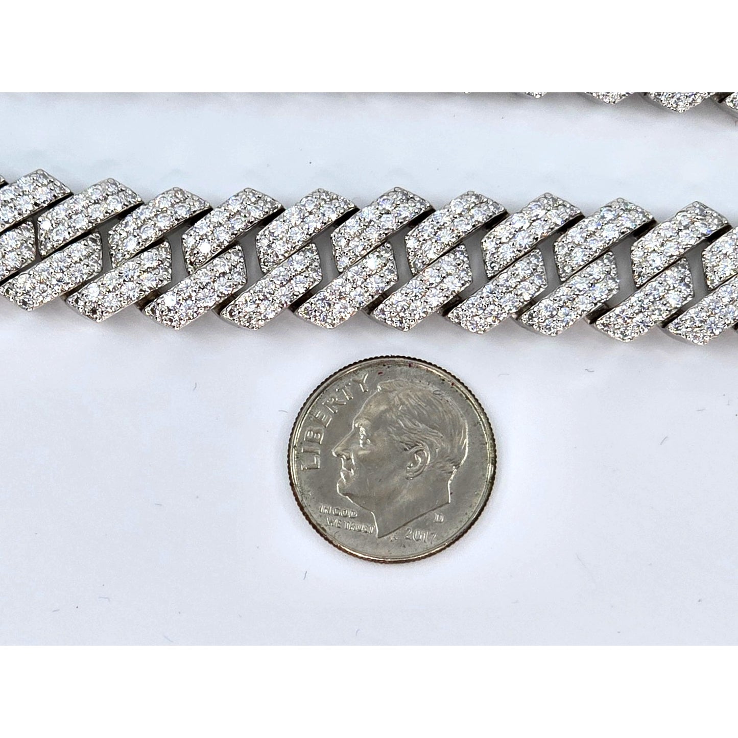 925 Sterling Silver Iced Out Moissanite 2 Row Cuban Link Chain Necklace