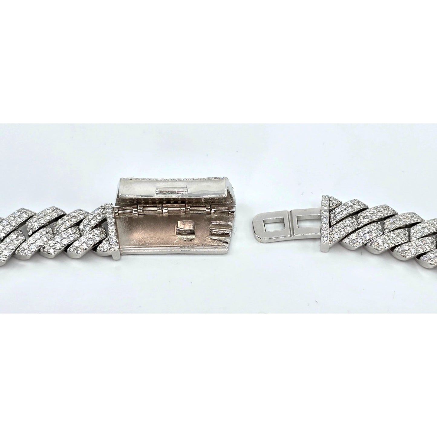 925 Sterling Silver Iced Out Moissanite 2 Row Cuban Link Chain Necklace