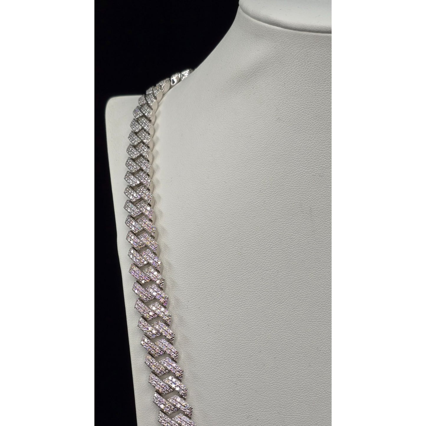 925 Sterling Silver Iced Out Moissanite 2 Row Cuban Link Chain Necklace