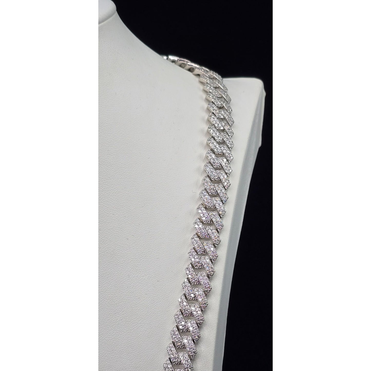 925 Sterling Silver Iced Out Moissanite 2 Row Cuban Link Chain Necklace