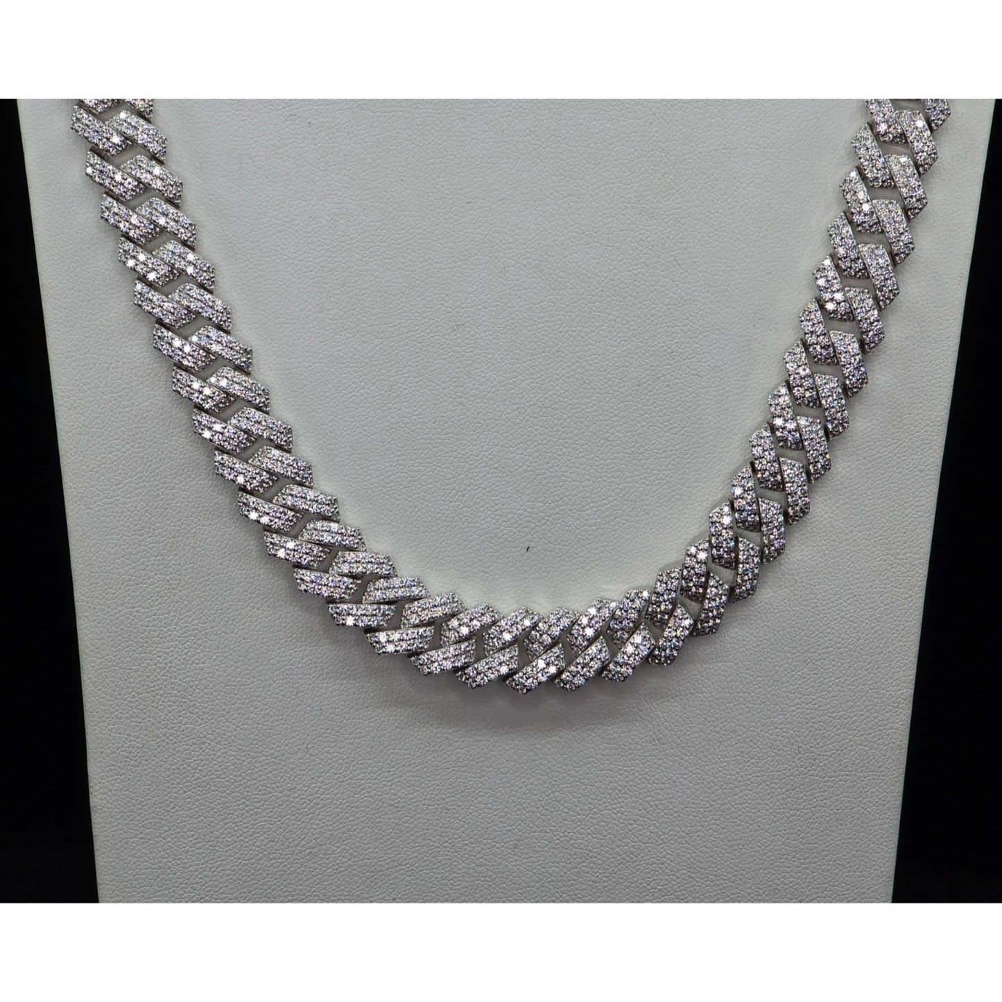 925 Sterling Silver Iced Out Moissanite 2 Row Cuban Link Chain Necklace