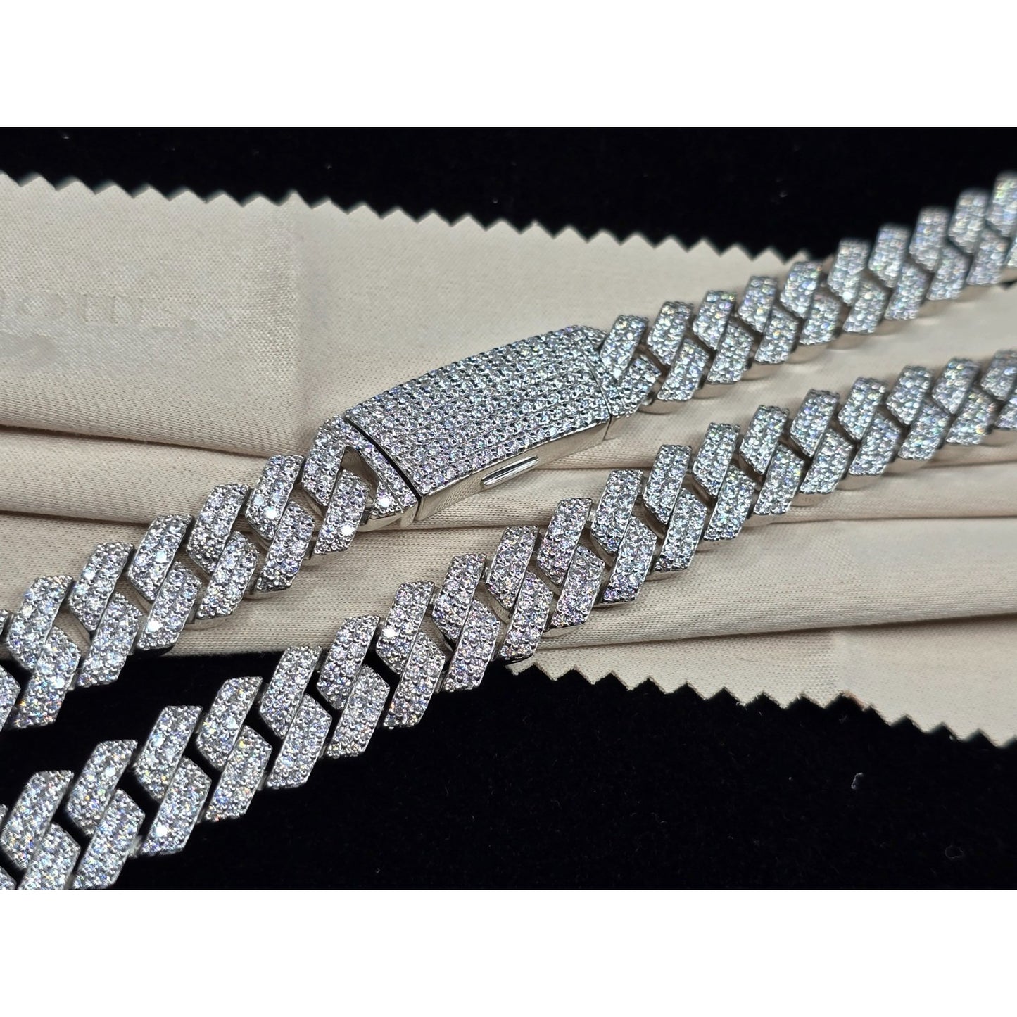 925 Sterling Silver Iced Out Moissanite 2 Row Cuban Link Chain Necklace