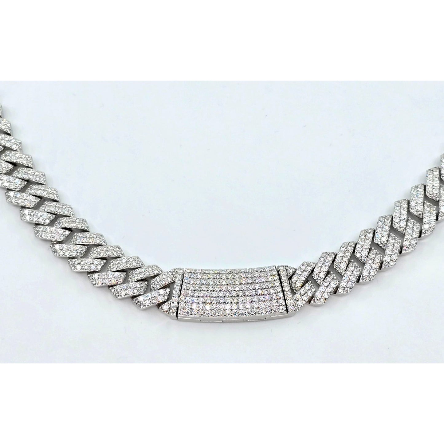 925 Sterling Silver Iced Out Moissanite 2 Row Cuban Link Chain Necklace