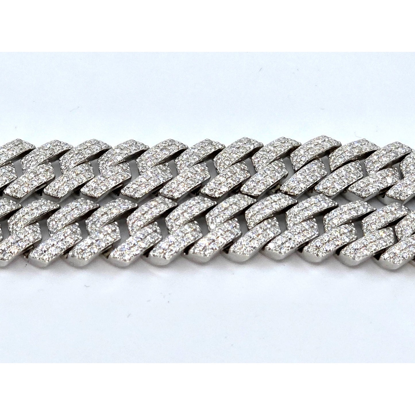 925 Sterling Silver Iced Out Moissanite 2 Row Cuban Link Chain Necklace