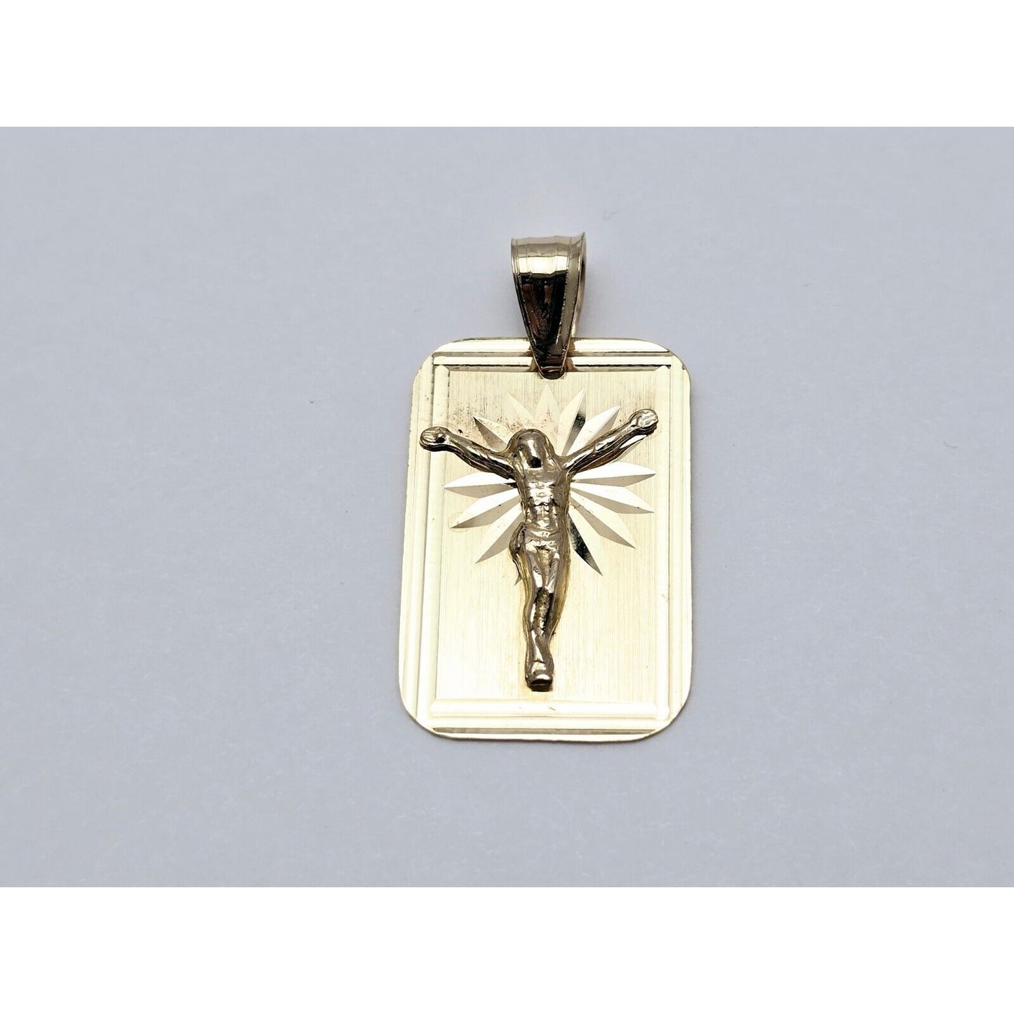 14K Yellow Gold Religious Diamond Cut Jesus Charm Pendant