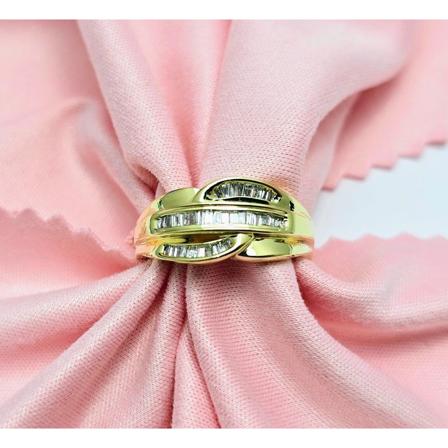 14K Yellow Gold Baguette Diamond Swirl Ring