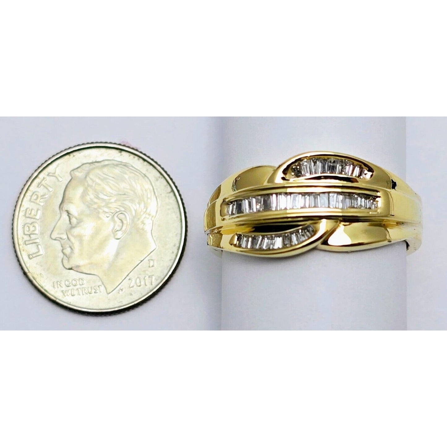 14K Yellow Gold Baguette Diamond Swirl Ring