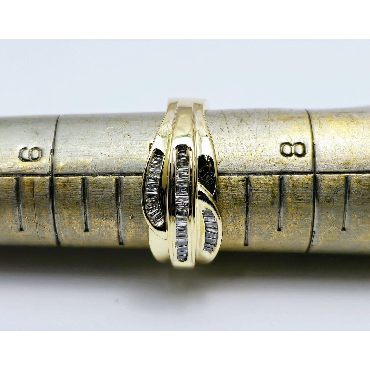 14K Yellow Gold Baguette Diamond Swirl Ring