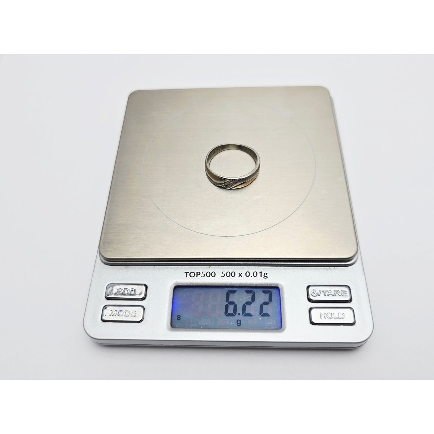 14K Two Tone Gold Wavy 3 Stone Diamond Wedding Band Ring