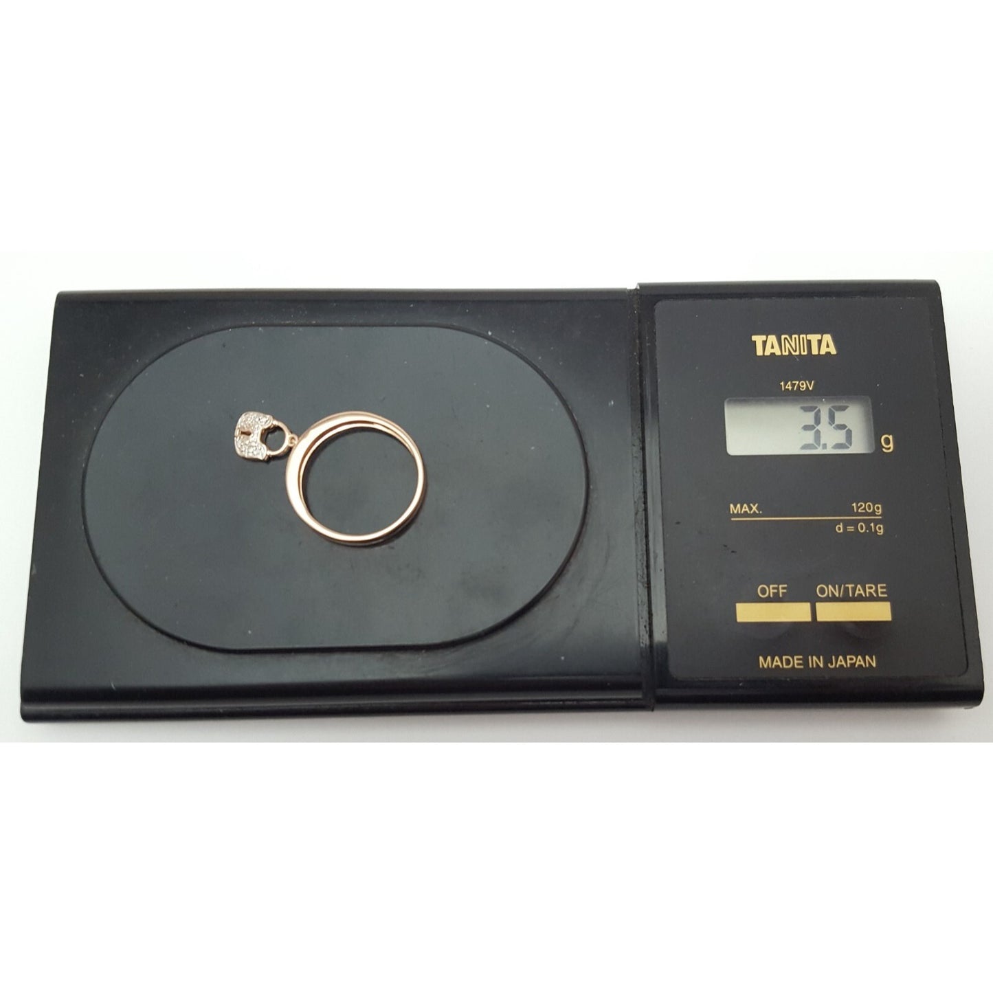 14K Rose Gold Diamond Band Ring w/ Hanging Lock Charm