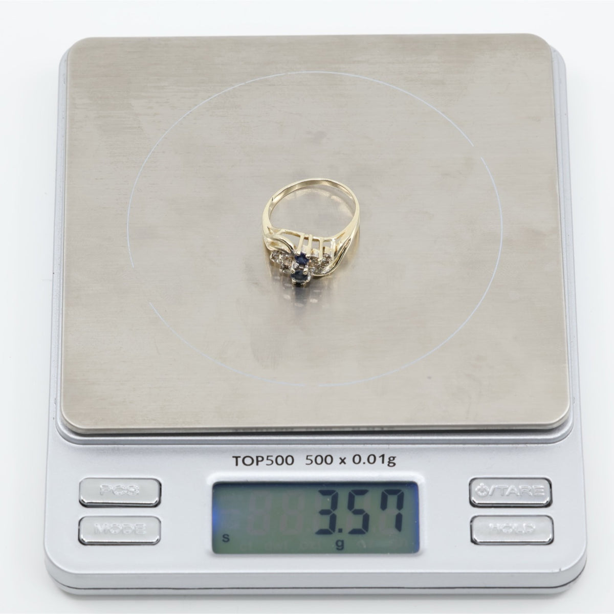 14K Yellow Gold Sapphire & Diamond Cluster Bypass Cocktail Ring