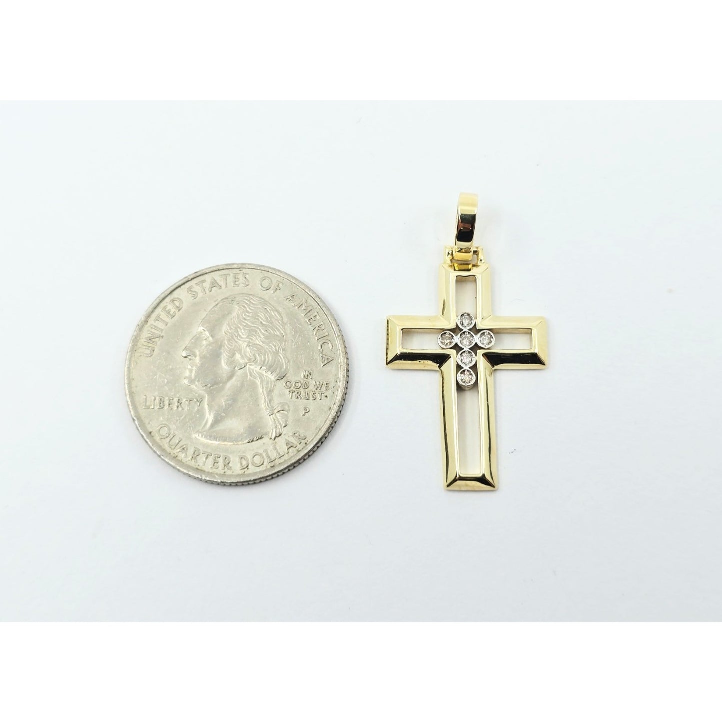 14K Yellow Gold Designer Religious Diamond Cross Pendant Charm