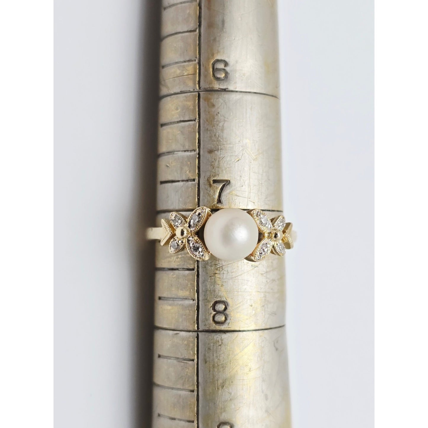 14K Yellow Gold Pearl & Diamond Butterfly Ring