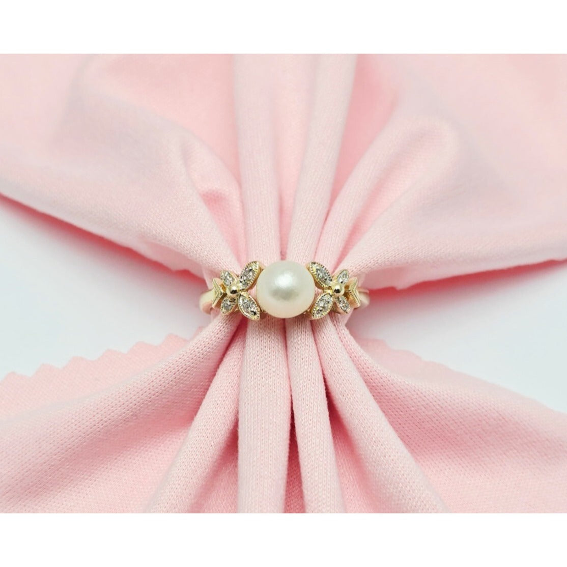 14K Yellow Gold Pearl & Diamond Butterfly Ring