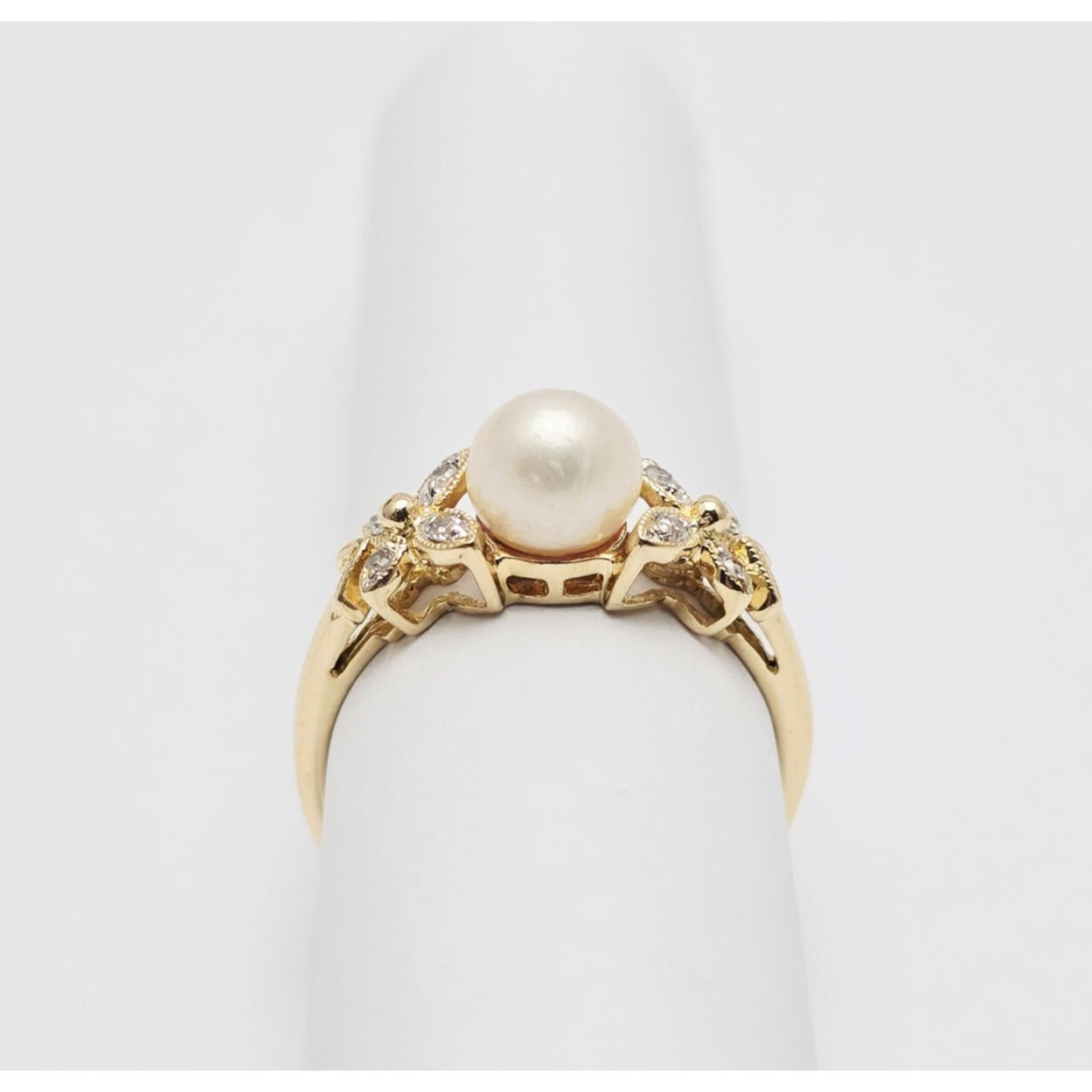 14K Yellow Gold Pearl & Diamond Butterfly Ring
