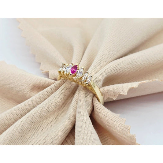 14K Yellow Gold Marquise Cut Ruby & CZ Ring