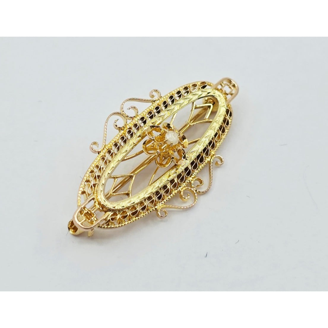 Vintage 10K Yellow Gold Round Pearl Brooch Pin